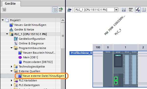 Quelle eines Datenbausteins einlesen